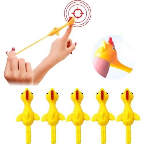 Funny Chicken Shape Stretchy Slingshot Finger Fling Joke Toys Creative Ejection Chicken Toy Slingshot Fly Laugh Turkey Sticky