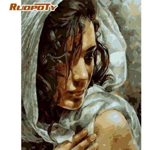 RUOPOTY Painting By Numbers Kits For Adults Children White Hat Woman Figure Oil Picture By Number 40x50cm Framed Home Art Craft
