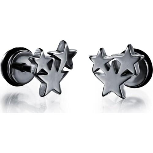 Punk small black Pentagram star stud earrings for men fashion simple stainless steel jewelry accessories wholesale aretes hombre