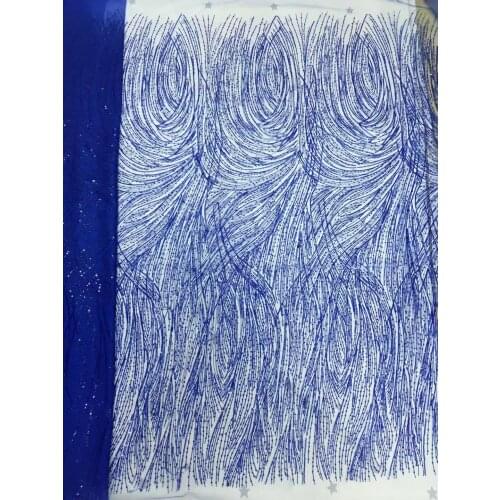 5yards/pc) Bling bling sequins French net lace elegant embroidered royal blue African tulle lace fabric for party dress FSS318