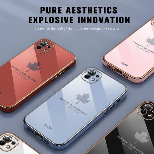 Mi 11lite Maple Leaf Pattern Plating Silicon Shockproof Coque For xiaomi mi 11 lite mi11 i xiomi 11 Protection Case With Lanyard
