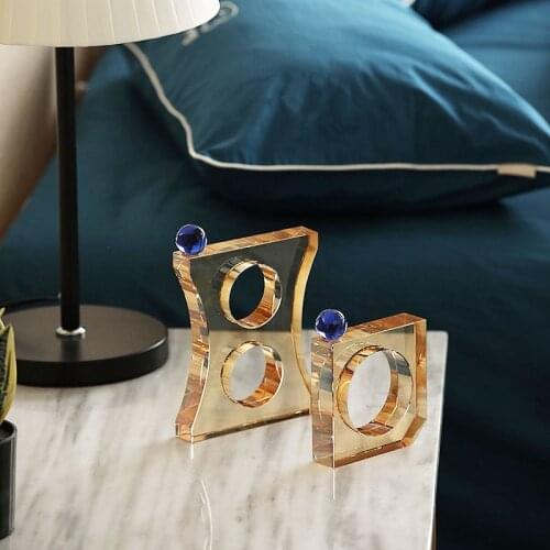 Modern Hollow Rectangle Brown Crystal With Blue Crystal Ball Ornaments For Friend Home Decor Design Desktop Layout Accessories