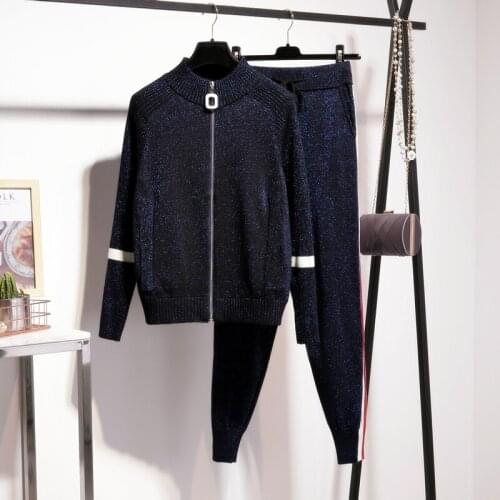 Europe style high quality women kint sweat suit Fashion knitting cardigans coat + casual pants two piece set women pantsuit A888