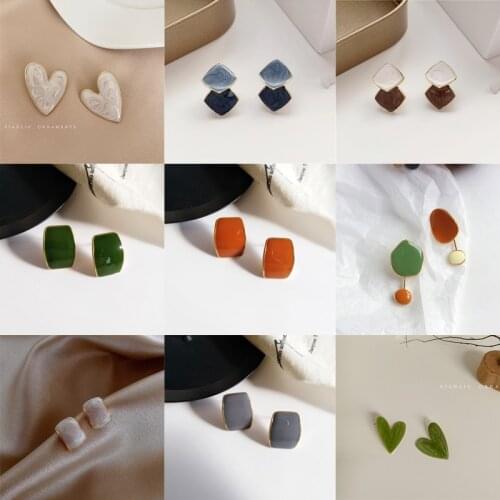 YAOLOGE Wholesale Enamel Geometric Stud Earrings 2021 Trendy Alloy Earrings For Women New Party Gift Fashion Jewelry Brincos