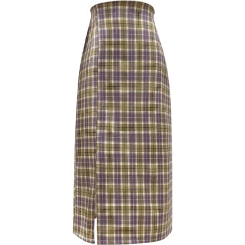 Vintage plaid skirts Women summer classic Grid Pattern split Hips knee length a-line Skirt