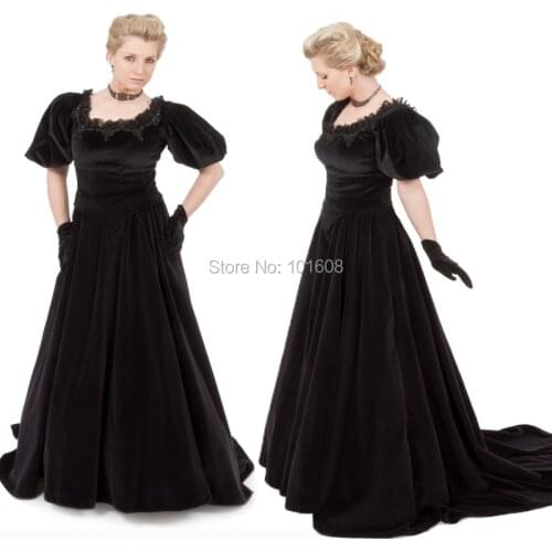 Customer to order!19 century Black Velvet Vintage costume Victorian dresses Halloween Cosplay dresses Renaissance dress HL-134