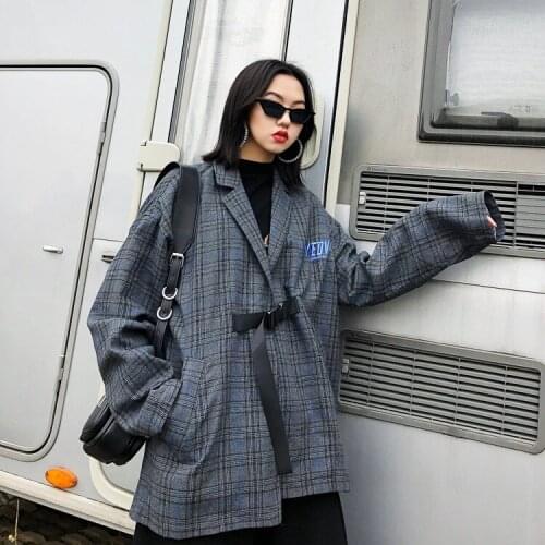 Jasmine retro British checked collar stitching buckle handsome cool and relaxed version of coat jacket