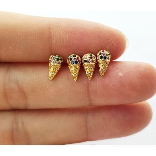 10 Pairs Gold Color ice cream shape Earring Rainbow cz cubic zirconia Micro Pave charm Stud earring Jewelry Women Gift ER946