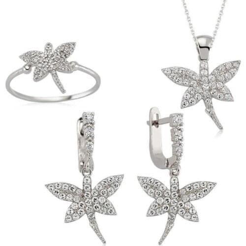 Silver Dragonfly Women 'S Set, earring pendant ring