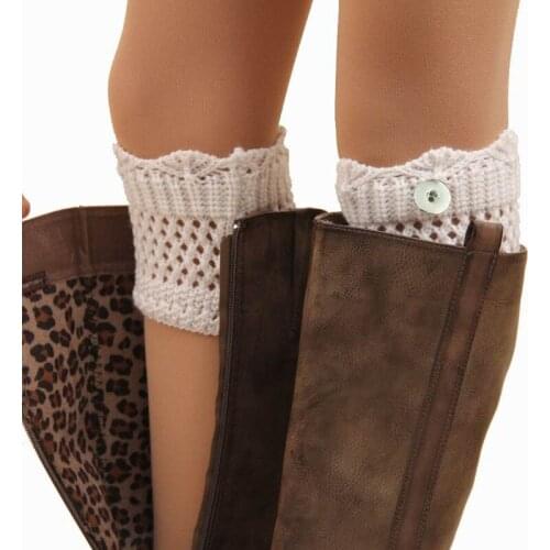Winter Girl Women Trendy Knitted Snap Metal Buttons Charms Leg Warmers Trim Boot Cuffs knee Socks For 18mm Snaps Jewelry 6colors