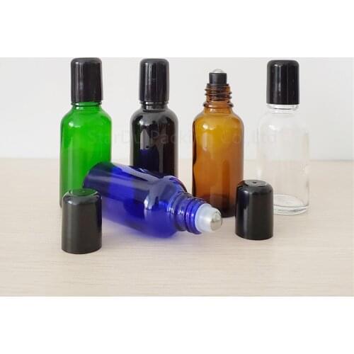 10pcs 30ml amber black green transparent black Roll On Bottles for Essential Oils Refillable Perfume Bottle Deodorant Containers