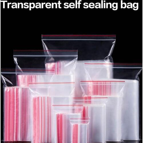 100pcs/pack Resealable Zip Lock Bags Self Seal Clear Plastic Poly Bag Food Storage Package Reclosable Vacuum Fresh Bag