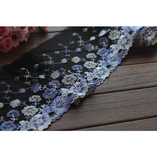 2 Yards Lace Trim Floral Embroidered Black Tulle Lace Trim 6.69 Inches Wide High Quality