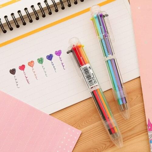 6 Colors In 1 Ballpoint Pen Cute Cartoon Colorful Marker Pen For Journal For Kids Gift School Student Office Supplies Stationery