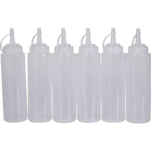6X Clear White Plastic Squeeze Sauce Ketchup Cruet Oil Bottles 8oZ