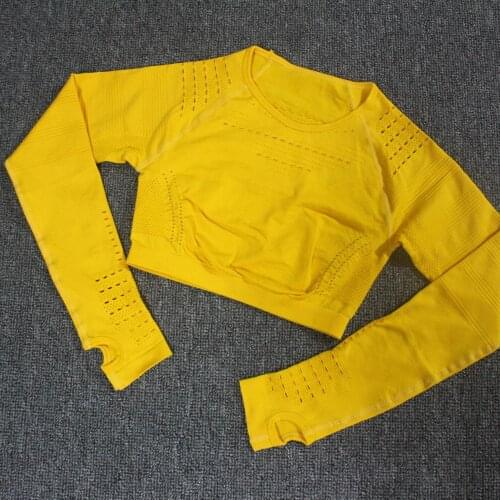 Eyelet Flawless Knit Hollow-out Yoga Tops Long Sleeve Workout Tops For Women Fitness Gym Crop Tops Athletic Gym Shirt Sportswear