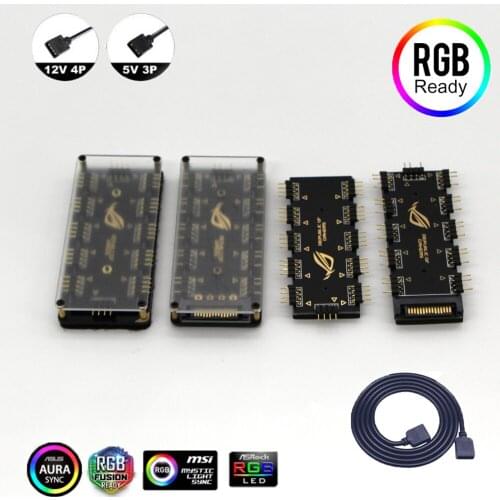 DC 5V 3pin ARGB RGBW 12V 4pin RGB AURA Cable Splitter Hub Case w/ Tape Extension Cable Adapter LED Strip Light PC RGB Fan Cooler