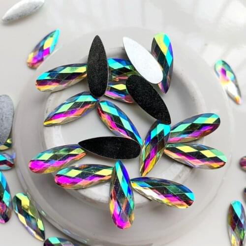 DIY 8*22mm Drop shape Crystals AB Rhinestone Flatback Stones Resin For DIY Wedding Dress -HS94