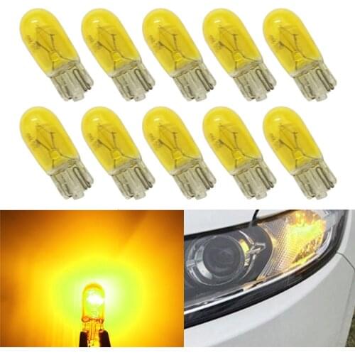 10Pcs DC 12V T10 W5W 194 501 5W Car Halogen Bulb Signal Interior Car light Side Marker light Yellow Glass Car Halogen Bulbs