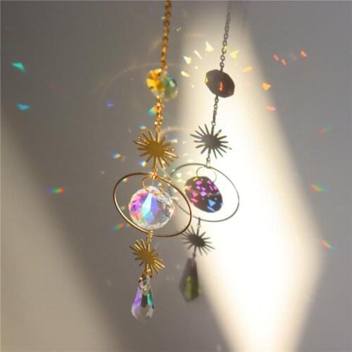 Crystal Windchimes Star Moon Pendant Handmade Sun Shine Light Catcher Handmade Garden Window Wedding Curtain Chandelier Decor