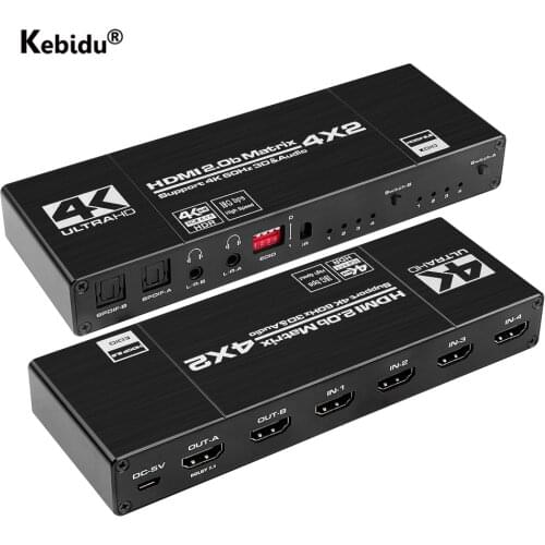 KEBIDU 4K@60Hz HDMI-compatible Matrix 4x2 Switch Splitter with SPDIF and L/R 3.5mm HDR Switch 4x2 Support HDCP 2.2 3D