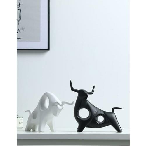 Ceramic Black And White Cow Figurines Creative Abstraction Home Office Decoration Handicraft Furnishings Animal Bull Ornament
