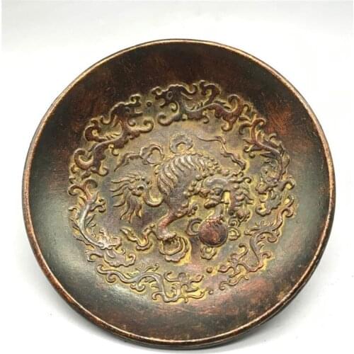 Chinese old Copper statue of writing-brush washer Chinese Lion pattern plates