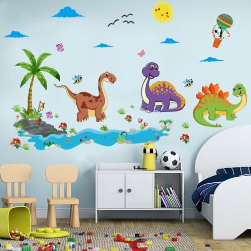Creative cartoon dinosaur self adhesive wall sticker Personalized wallpaper for childrens room wall decoration