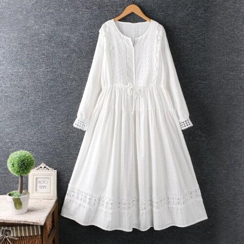 Lamtrip Round Circle Lace Stitch Single Breasted Fairly French Romantic Long Sleeve Dress 2021 Spring