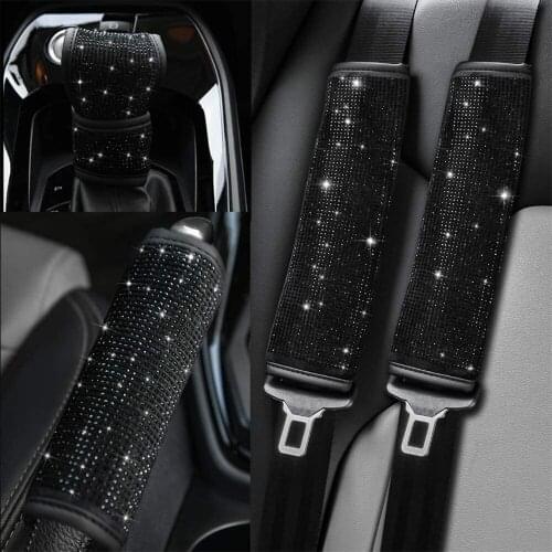 Black Diamond Crystal Car Gear Shift Cover Rhinestone Auto Shifter Hand Brake Cover Bling Car Interior Accessories Decorate