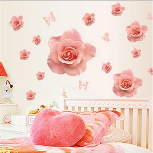Love 3D Flower Wall Stickers Bedroom Living Room Decoration Wall Decals Home Decor Decal Art