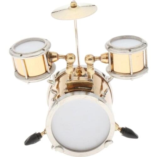 1:12 Dollhouse Miniature Copper Drum Set Model Musical Instrument Collectibles
