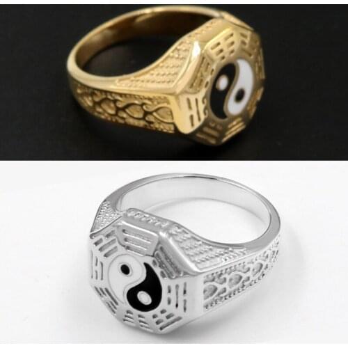 Chinese style wind home Tai Chi ring men Yin Yang gossip titanium steel ring factory direct free shipping
