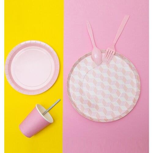 40pcs/set Pink Theme Disposable Tableware Set Paper Cups Plates Wedding Birthday Party Decor Baby Shower Party Supplies