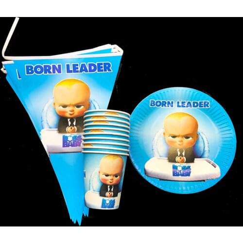 60pcs/lot my little boss theme party tableware sets baby boss theme disposable plates cups banners for 20people use