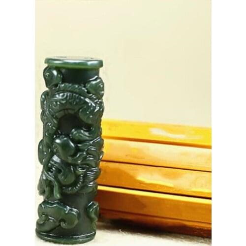 Natural Hetian Jade Dragon pillar Jade Pendant Jewelry Lucky Exorcise evil spirits Auspiciou Amulet Fine Jewelry Jade Pendant
