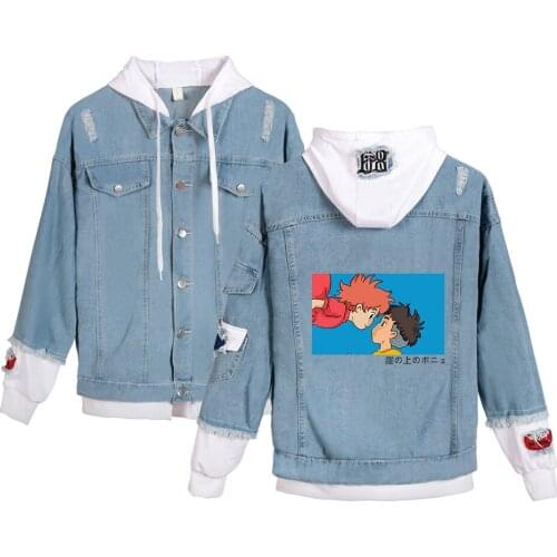 Imaginative Anime Ponyo on The Cliff Denim Stitching Jacket Teen KPOP Hoodie Jacket Casual Fashion Baseball Jacket Harajuku Coat