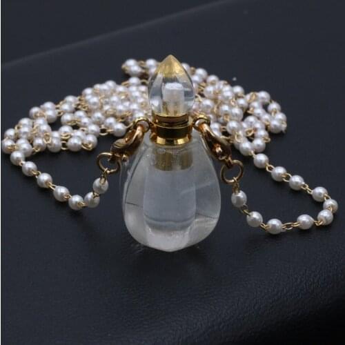 Natural White Crystal Perfume Bottle Pendants+Free Two Eyes Pearls Chains For Jewelry Making DIY Bracelet Necklace Accessories