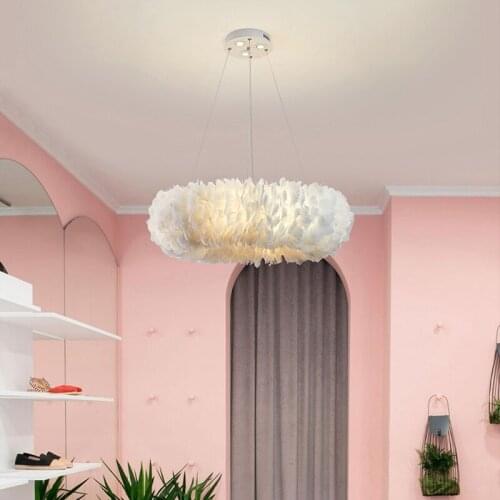 Nordic Net Red Feather Pendant Lamps Childrens Bedroom Dining Room led Pendant Light Creative Simple Modern House Hanging Lamp