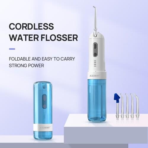 AZDENT Portable Oral Irrigator USB Charger 4 Mode Cordless Water Dental Flosser Nasal Washer Tooth Cleaner Floss 200ml+5 Jet Tip