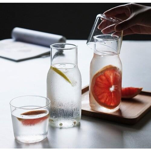 Bedside Water Carafe Set with Tumbler Glass Set for Bedroom Nightstand Glass Mouthwash Bottle for Bathroom Cold Kettle Cup Set