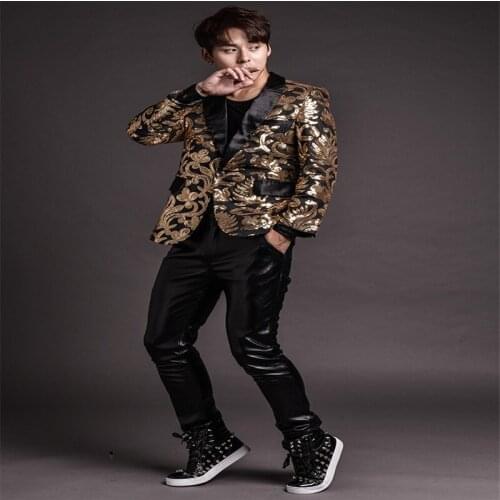 R53 Men stage performance suit dj embroidery outfits wedding jacket club clothes male ballroom dance costumes singer wears bar