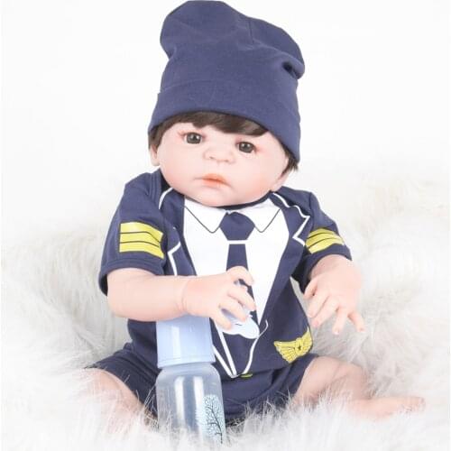 22inch 55cm Lovely Realistic Soft Vinyl Reborn Doll Real Looking Newborn Baby Boy Doll in Uniform Clothes Kids Birthday Gifts