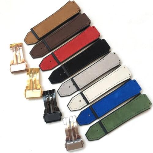 25*19mm Crazy horse leather Nature rubber silicone wristband watch band for Hublot strap for Big bang belt for classic fusion
