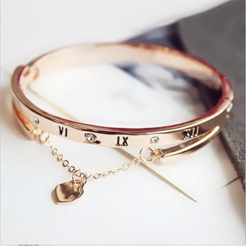 Luxury Rose Gold Stainless Steel Bracelets Bangles Female Heart Wedding Love Brand Charm Bracelet for Women Famous Jewelry
