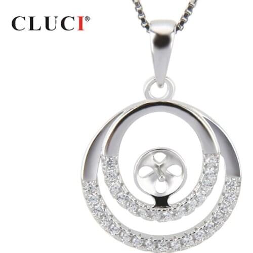 CLUCI Silver 925 Double Round Pendant for Necklace Jewelry Women 925 Sterling Silver Pearl Pendant Mounting Jewelry SP068SB