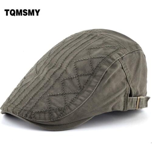 TQMSMY Winter Emboridary Cotton Beret Men Women Newsboy Hats Grid Flat Cap Boina Peaked Berets Cap England Style Hat TMC136