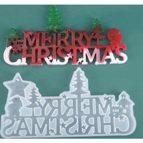 Merry Christmas Letters Ornaments Epoxy Resin Mold Xmas Decorations Pendant Silicone Mould DIY Crafts Casting Tools