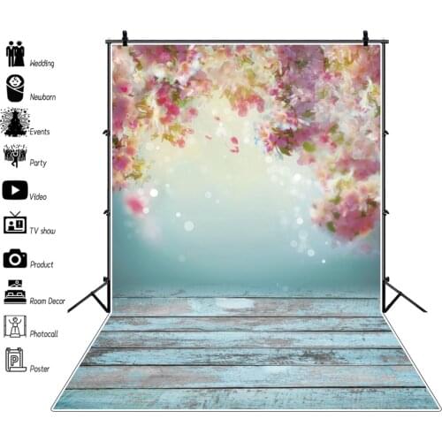Spring Flower Blue Wood Board Newborn Baby Portrait Backdrop Vinyl Photography Background For Photo Studio Photophone Photocall