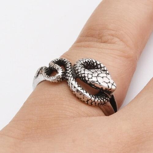 Vintage Exaggerated Snake Shaped Adjustable Ring Punk Hip Hop Silver Color Metal Unisex Ring Jewelry Creative Party Accessories